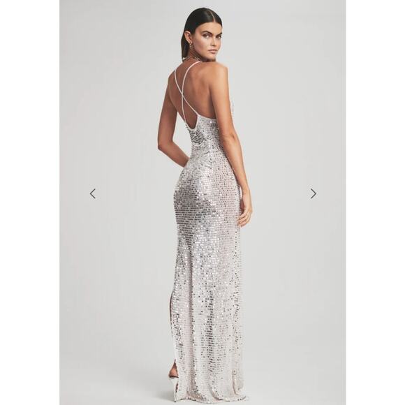 Retrofete Marie Sequin Crochet Dress in Silver and White Size XS/S NWT Maxi - Picture 2 of 15